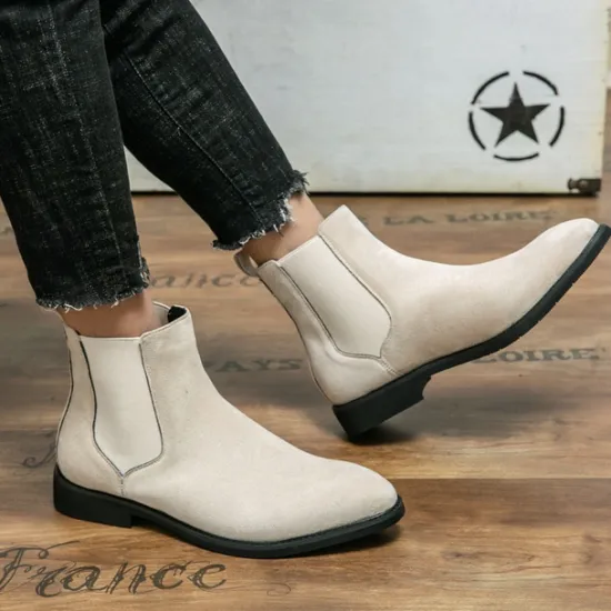 Best OUKU Men's Classic Tan Suede Chelsea Boots with Elastic Panels - Comfortable Slip-On Ankle Boots for Casual and Formal Occasions