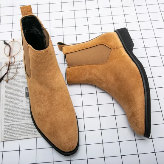 Best OUKU Men's Classic Tan Suede Chelsea Boots with Elastic Panels - Comfortable Slip-On Ankle Boots for Casual and Formal Occasions