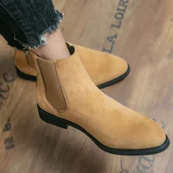 Best OUKU Men's Classic Tan Suede Chelsea Boots with Elastic Panels - Comfortable Slip-On Ankle Boots for Casual and Formal Occasions