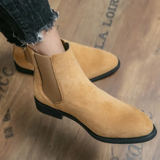 Best OUKU Men's Classic Tan Suede Chelsea Boots with Elastic Panels - Comfortable Slip-On Ankle Boots for Casual and Formal Occasions