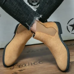 Best OUKU Men's Classic Tan Suede Chelsea Boots with Elastic Panels - Comfortable Slip-On Ankle Boots for Casual and Formal Occasions