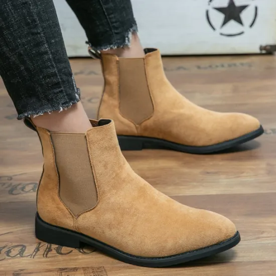Best OUKU Men's Classic Tan Suede Chelsea Boots with Elastic Panels - Comfortable Slip-On Ankle Boots for Casual and Formal Occasions