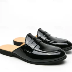 Outlet OUKU Men's Classic White Faux Leather Mule Loafers - Sleek Slip-On Shoes for Business Casual and Formal Events