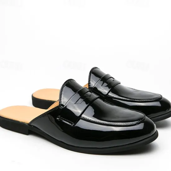 Outlet OUKU Men's Classic White Faux Leather Mule Loafers - Sleek Slip-On Shoes for Business Casual and Formal Events
