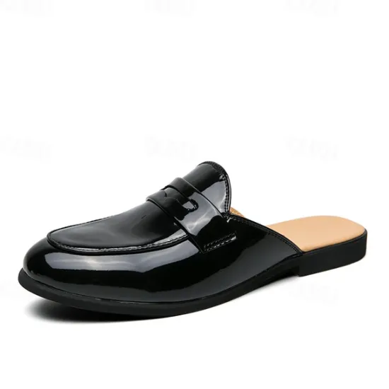 Outlet OUKU Men's Classic White Faux Leather Mule Loafers - Sleek Slip-On Shoes for Business Casual and Formal Events