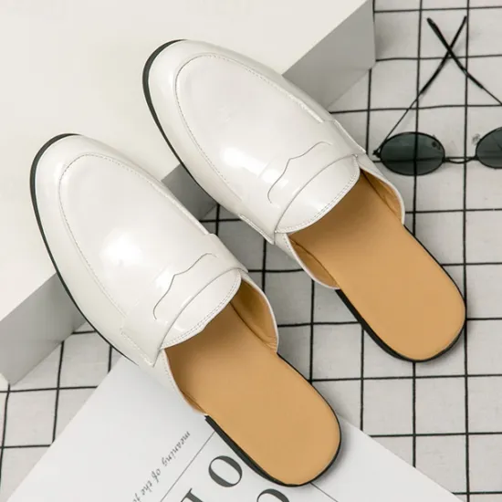 Outlet OUKU Men's Classic White Faux Leather Mule Loafers - Sleek Slip-On Shoes for Business Casual and Formal Events