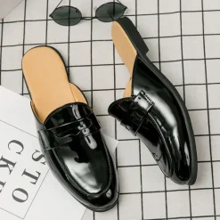 Outlet OUKU Men's Classic White Faux Leather Mule Loafers - Sleek Slip-On Shoes for Business Casual and Formal Events