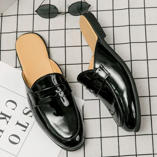 Outlet OUKU Men's Classic White Faux Leather Mule Loafers - Sleek Slip-On Shoes for Business Casual and Formal Events