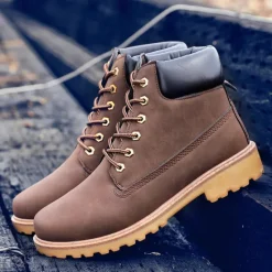 Best OUKU Men's Classic Yellow Work Boots – Durable Lace-Up Ankle Boots with Cushioned Collar and Rugged Sole