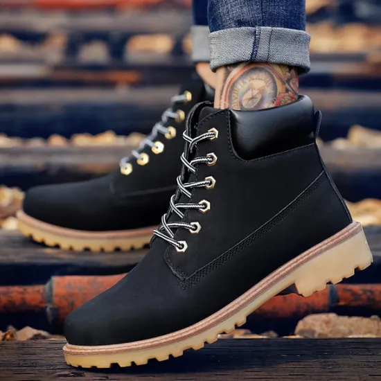 Best OUKU Men's Classic Yellow Work Boots – Durable Lace-Up Ankle Boots with Cushioned Collar and Rugged Sole