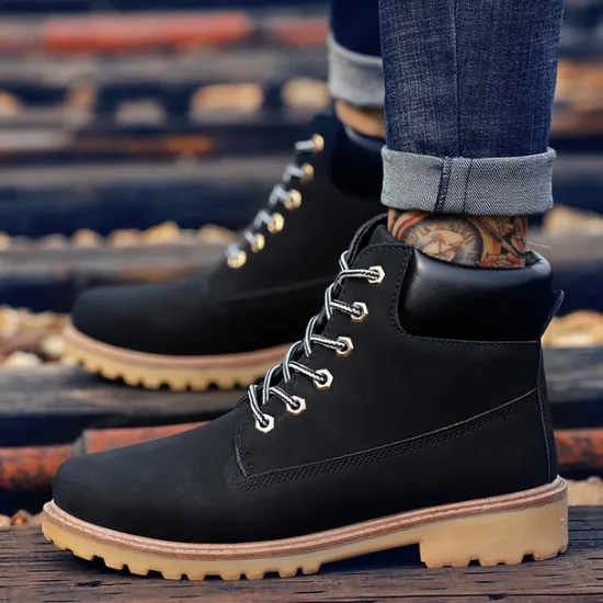 Best OUKU Men's Classic Yellow Work Boots – Durable Lace-Up Ankle Boots with Cushioned Collar and Rugged Sole