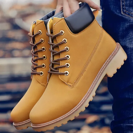 Best OUKU Men's Classic Yellow Work Boots – Durable Lace-Up Ankle Boots with Cushioned Collar and Rugged Sole