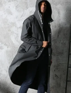 Sale OUKU Men's Cloak / Capes Raincoat Outdoor Spring Fall Long Coat Loose Fit Waterproof Rain Waterproof Sports Sporty Jacket Long Sleeve Plain Pocket Black