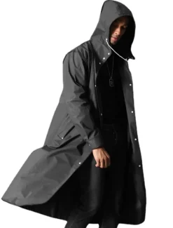 Sale OUKU Men's Cloak / Capes Raincoat Outdoor Spring Fall Long Coat Loose Fit Waterproof Rain Waterproof Sports Sporty Jacket Long Sleeve Plain Pocket Black