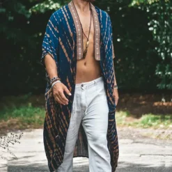Discount OUKU Men's Cloak / Capes Vacation Daily Breathability Print Summer Pattern Fashion Casual Long Blue Green Jacket
