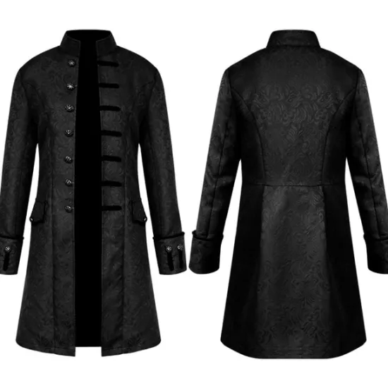 Outlet OUKU Men's Coat Cosplay Costumes Theme Party Cosplay with Pockets Spring Fall Solid Color Artistic / Retro Punk Fashion Stand Collar Long Black White Blue Jacket
