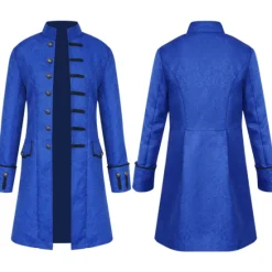 Outlet OUKU Men's Coat Cosplay Costumes Theme Party Cosplay with Pockets Spring Fall Solid Color Artistic / Retro Punk Fashion Stand Collar Long Black White Blue Jacket