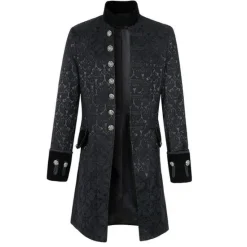 Outlet OUKU Men's Coat Cosplay Costumes Theme Party Cosplay with Pockets Spring Fall Solid Color Artistic / Retro Punk Fashion Stand Collar Long Black White Blue Jacket
