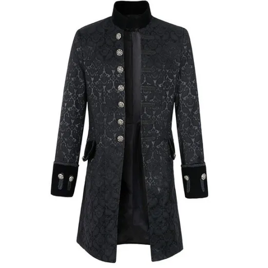 Outlet OUKU Men's Coat Cosplay Costumes Theme Party Cosplay with Pockets Spring Fall Solid Color Artistic / Retro Punk Fashion Stand Collar Long Black White Blue Jacket