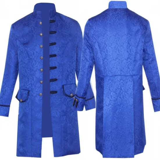 Outlet OUKU Men's Coat Cosplay Costumes Theme Party Cosplay with Pockets Spring Fall Solid Color Artistic / Retro Punk Fashion Stand Collar Long Black White Blue Jacket