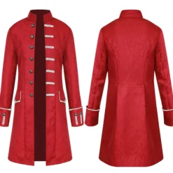 Outlet OUKU Men's Coat Cosplay Costumes Theme Party Cosplay with Pockets Spring Fall Solid Color Artistic / Retro Punk Fashion Stand Collar Long Black White Blue Jacket