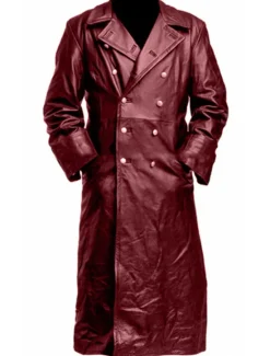Discount OUKU Men's Coat Faux Trench Leather Duster Coat german classic officer military uniform black trench coat