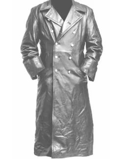 Discount OUKU Men's Coat Faux Trench Leather Duster Coat german classic officer military uniform black trench coat