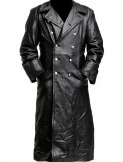 Discount OUKU Men's Coat Faux Trench Leather Duster Coat german classic officer military uniform black trench coat