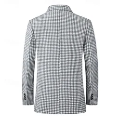 Sale OUKU Men's Cocktail Attire Blazer Business Formal Evening Wedding Party Fashion Casual Spring & Fall Polyester Plaid / Check Geometic Pocket Buttons Casual / Daily Single Breasted Blazer White Camel