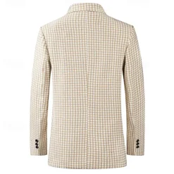 Sale OUKU Men's Cocktail Attire Blazer Business Formal Evening Wedding Party Fashion Casual Spring & Fall Polyester Plaid / Check Geometic Pocket Buttons Casual / Daily Single Breasted Blazer White Camel