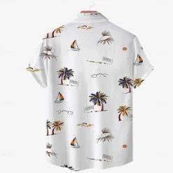 Best OUKU Men's Coconut Palm Tropical Plants Shirt Summer Hawaiian Shirt Button Up Shirt Short Sleeve Hawaiian Vacation Holiday Beach Wear Summer Spring Turndown 3D Print Collared Shirts Front One Pocket White