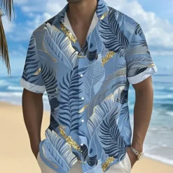OUKU Men's Coconut Palm Tropical Plants Shirt Summer Hawaiian Shirt Button Up Shirt Short Sleeve Hawaiian Vacation Holiday Beach Wear Summer Spring Turndown 3D Print Collared Shirts Front One Pocket Blue