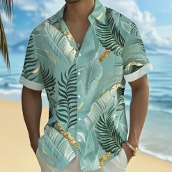 OUKU Men's Coconut Palm Tropical Plants Shirt Summer Hawaiian Shirt Button Up Shirt Short Sleeve Hawaiian Vacation Holiday Beach Wear Summer Spring Turndown 3D Print Collared Shirts Front One Pocket Blue