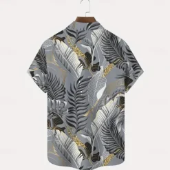 OUKU Men's Coconut Palm Tropical Plants Shirt Summer Hawaiian Shirt Button Up Shirt Short Sleeve Hawaiian Vacation Holiday Beach Wear Summer Spring Turndown 3D Print Collared Shirts Front One Pocket Blue