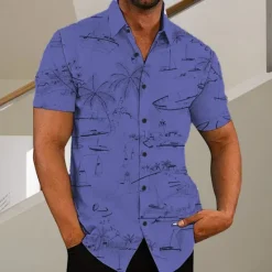 Discount OUKU Men's Coconut Tree Aloha Tropical Plants Shirt Summer Hawaiian Shirt Short Sleeve Shirt Turndown Fashion Designer Casual Outdoor Street Casual White Yellow Light Green Print S M L