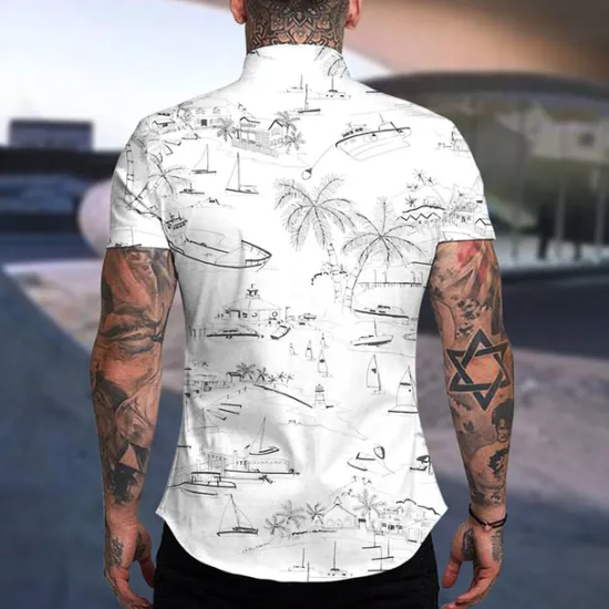 Discount OUKU Men's Coconut Tree Aloha Tropical Plants Shirt Summer Hawaiian Shirt Short Sleeve Shirt Turndown Fashion Designer Casual Outdoor Street Casual White Yellow Light Green Print S M L