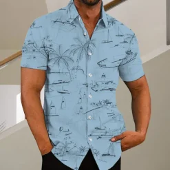 Discount OUKU Men's Coconut Tree Aloha Tropical Plants Shirt Summer Hawaiian Shirt Short Sleeve Shirt Turndown Fashion Designer Casual Outdoor Street Casual White Yellow Light Green Print S M L