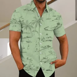 Discount OUKU Men's Coconut Tree Aloha Tropical Plants Shirt Summer Hawaiian Shirt Short Sleeve Shirt Turndown Fashion Designer Casual Outdoor Street Casual White Yellow Light Green Print S M L