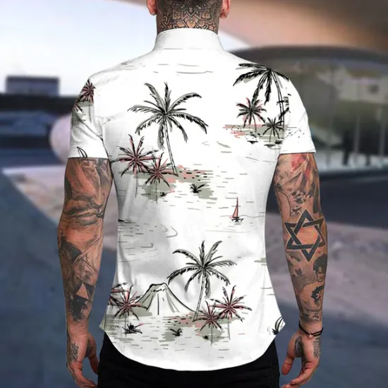 New OUKU Men's Coconut Tree Aloha Tropical Plants Shirt Summer Hawaiian Shirt Short Sleeve Shirt Turndown Fashion Hawaiian Designer Outdoor Street Casual Light Pink White Navy Blue Print S M L