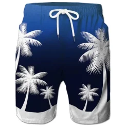 Discount OUKU Men's Coconut Tree Board Shorts Swim Shorts Swim Trunks Mid Waist Hawaiian Boho Casual Daily Holiday Drawstring with Mesh lining Elastic Waist Designer Clothing Apparel