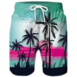 Discount OUKU Men's Coconut Tree Board Shorts Swim Shorts Swim Trunks Mid Waist Hawaiian Boho Casual Daily Holiday Drawstring with Mesh lining Elastic Waist Designer Clothing Apparel