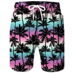 Discount OUKU Men's Coconut Tree Board Shorts Swim Shorts Swim Trunks Mid Waist Hawaiian Boho Casual Daily Holiday Drawstring with Mesh lining Elastic Waist Designer Clothing Apparel