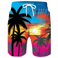 Discount OUKU Men's Coconut Tree Board Shorts Swim Shorts Swim Trunks Mid Waist Hawaiian Boho Casual Daily Holiday Drawstring with Mesh lining Elastic Waist Designer Clothing Apparel