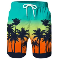 Discount OUKU Men's Coconut Tree Board Shorts Swim Shorts Swim Trunks Mid Waist Hawaiian Boho Casual Daily Holiday Drawstring with Mesh lining Elastic Waist Designer Clothing Apparel