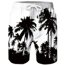 Discount OUKU Men's Coconut Tree Board Shorts Swim Shorts Swim Trunks Mid Waist Hawaiian Boho Casual Daily Holiday Drawstring with Mesh lining Elastic Waist Designer Clothing Apparel