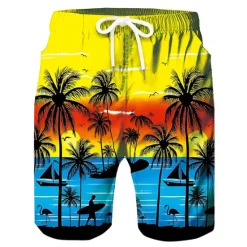 Discount OUKU Men's Coconut Tree Board Shorts Swim Shorts Swim Trunks Mid Waist Hawaiian Boho Casual Daily Holiday Drawstring with Mesh lining Elastic Waist Designer Clothing Apparel