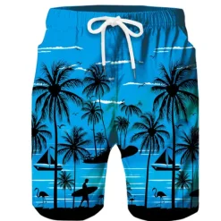 Discount OUKU Men's Coconut Tree Board Shorts Swim Shorts Swim Trunks Mid Waist Hawaiian Boho Casual Daily Holiday Drawstring with Mesh lining Elastic Waist Designer Clothing Apparel