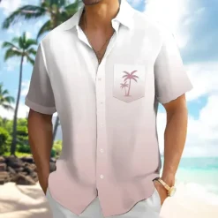 Hot OUKU Men's Coconut Tree Color Gradient Tropical Plants Summer Hawaiian Shirt Button Up Shirt Aloha Shirt Short Sleeve Hawaiian Vacation Summer Spring Turndown 3D Print Collared Shirts Front One Pocket