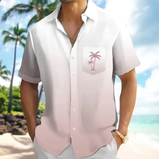 Hot OUKU Men's Coconut Tree Color Gradient Tropical Plants Summer Hawaiian Shirt Button Up Shirt Aloha Shirt Short Sleeve Hawaiian Vacation Summer Spring Turndown 3D Print Collared Shirts Front One Pocket