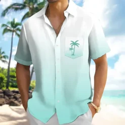 Hot OUKU Men's Coconut Tree Color Gradient Tropical Plants Summer Hawaiian Shirt Button Up Shirt Aloha Shirt Short Sleeve Hawaiian Vacation Summer Spring Turndown 3D Print Collared Shirts Front One Pocket